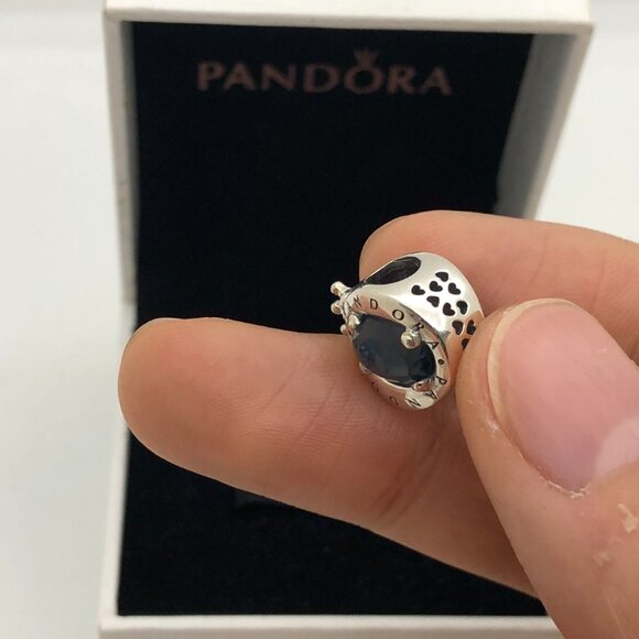 ✨🔥Pandora Sterling Silver Blue Sparkling Crown O Charm With Clear CZ Charm - Picture 6 of 10